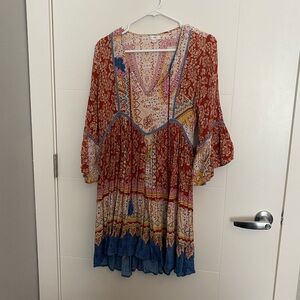 Bohemian Floral Dress with Bell Sleeves
